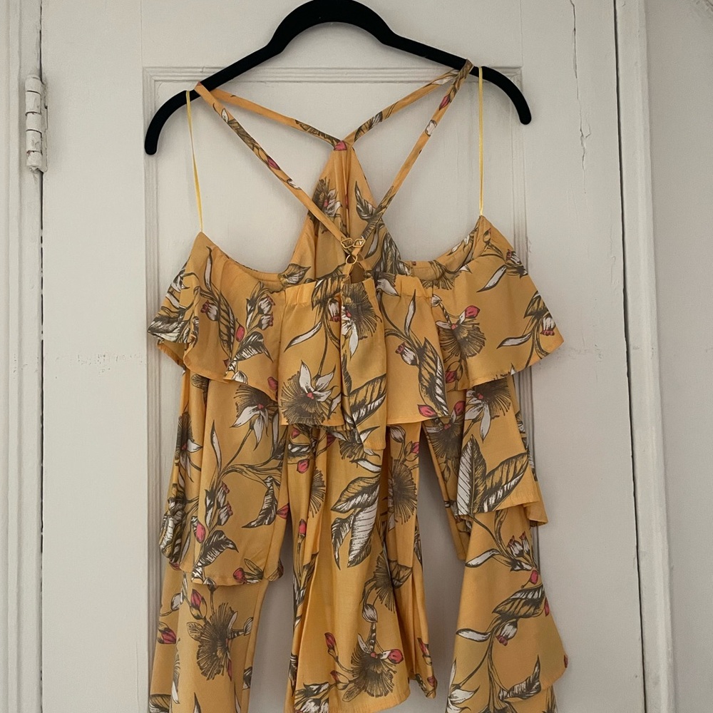 Floral Yellow Ruffle Cold Shoulder Top - Picture 2 of 4